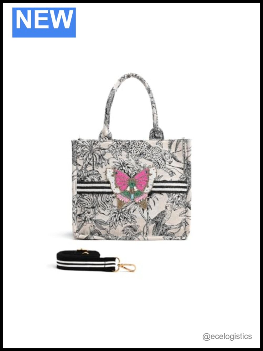 Handcrafted Beaded Butterfly Jacquard Tote Bag Women Shoulder
